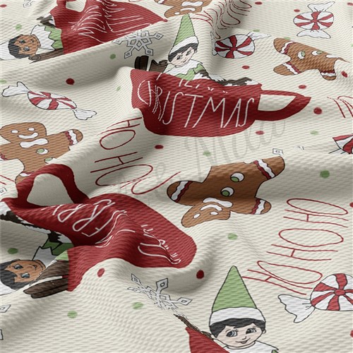Christmas Hohoho Printed Liverpool Bullet Textured Stretch Solid Strip Thick Knit Jersey Fabric