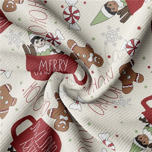 Christmas Hohoho Printed Liverpool Bullet Textured Stretch Solid Strip Thick Knit Jersey Fabric