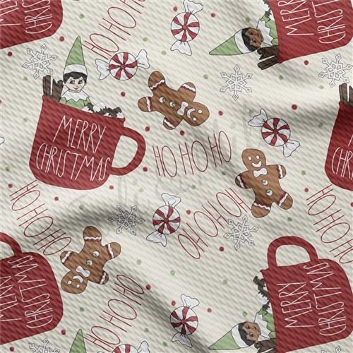 Christmas Hohoho Printed Liverpool Bullet Textured Stretch Solid Strip Thick Knit Jersey Fabric