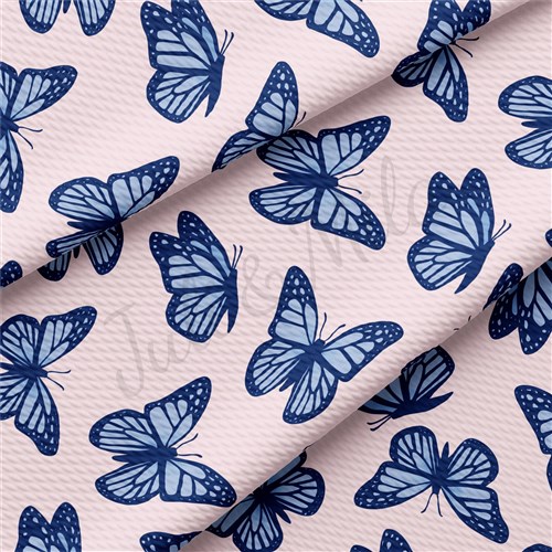 Butterflies Printed Liverpool Bullet Textured Stretch Solid Strip Thick Knit Jersey Fabric
