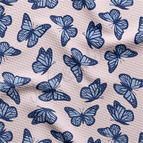 Butterflies Printed Liverpool Bullet Textured Stretch Solid Strip Thick Knit Jersey Fabric