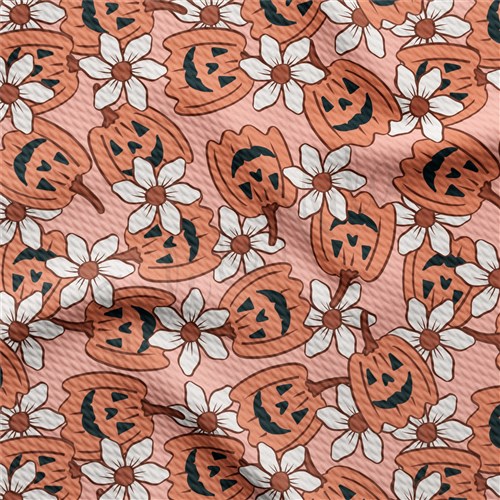 Fall Pumpkin Printed Liverpool Bullet Textured Stretch Solid Strip Thick Knit Jersey Fabric