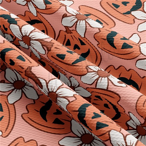 Fall Pumpkin Printed Liverpool Bullet Textured Stretch Solid Strip Thick Knit Jersey Fabric