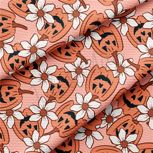 Fall Pumpkin Printed Liverpool Bullet Textured Stretch Solid Strip Thick Knit Jersey Fabric