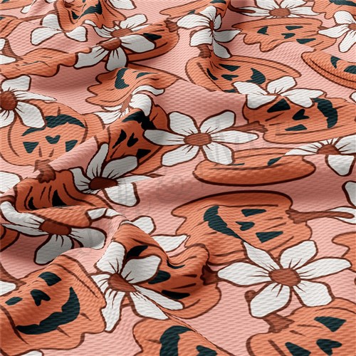 Fall Pumpkin Printed Liverpool Bullet Textured Stretch Solid Strip Thick Knit Jersey Fabric