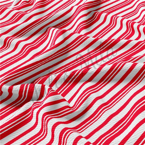 Candy Cane Christmas Printed Liverpool Bullet Textured Stretch Solid Strip Thick Knit Jersey Fabric