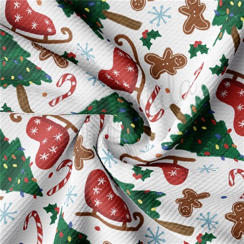 Christmas Printed Liverpool Bullet Textured Stretch Solid Strip Thick Knit Jersey Fabric
