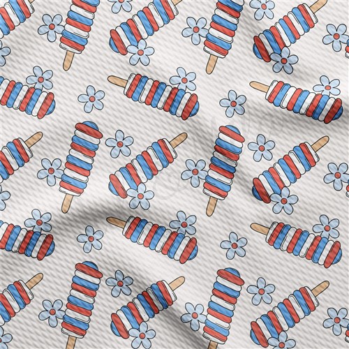 4th of July Printed Liverpool Bullet Textured Stretch Solid Strip Thick Knit Jersey Fabric