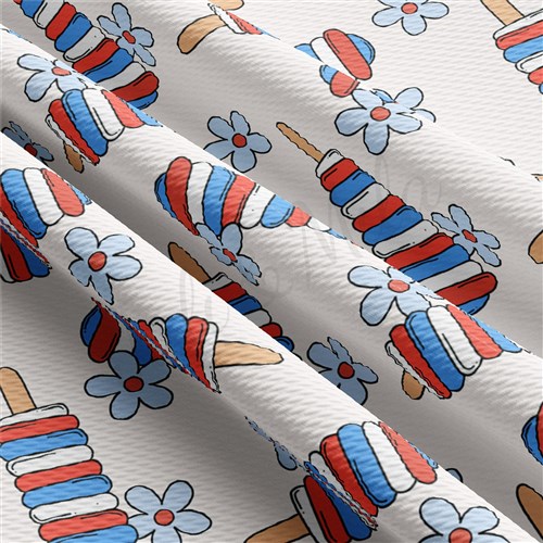 4th of July Printed Liverpool Bullet Textured Stretch Solid Strip Thick Knit Jersey Fabric