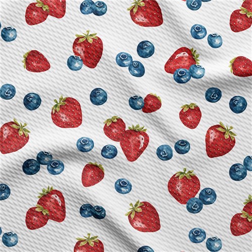 Strawberry Summer Printed Liverpool Bullet Textured Stretch Solid Strip Thick Knit Jersey Fabric