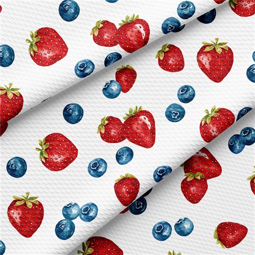 Strawberry Summer Printed Liverpool Bullet Textured Stretch Solid Strip Thick Knit Jersey Fabric