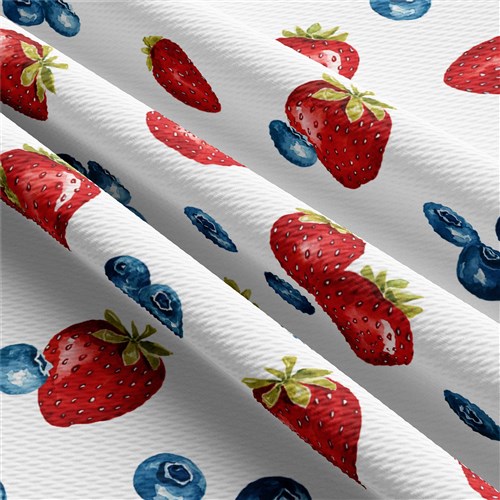 Strawberry Summer Printed Liverpool Bullet Textured Stretch Solid Strip Thick Knit Jersey Fabric