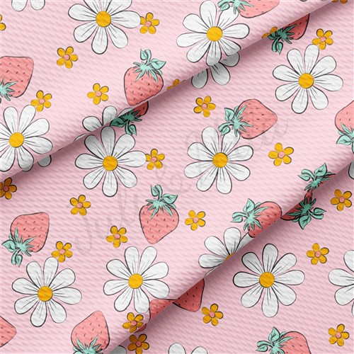 Strawberry Summer Printed Liverpool Bullet Textured Stretch Solid Strip Thick Knit Jersey Fabric