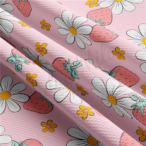 Strawberry Summer Printed Liverpool Bullet Textured Stretch Solid Strip Thick Knit Jersey Fabric