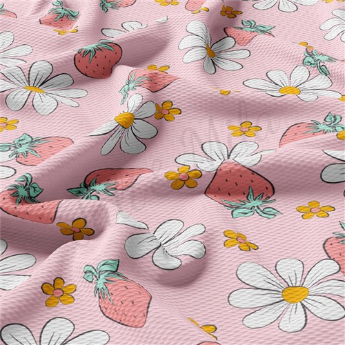 Strawberry Summer Printed Liverpool Bullet Textured Stretch Solid Strip Thick Knit Jersey Fabric