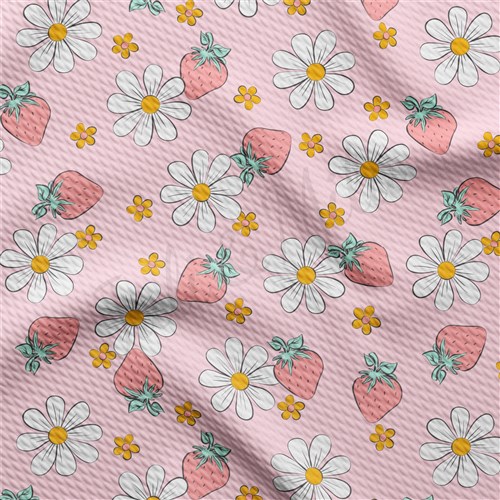 Strawberry Summer Printed Liverpool Bullet Textured Stretch Solid Strip Thick Knit Jersey Fabric