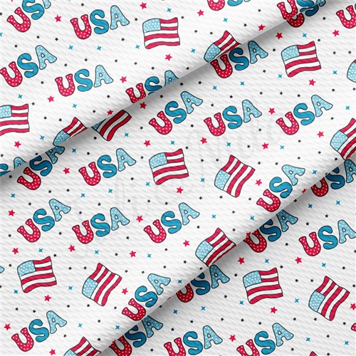 Patriotic 4th of July Liverpool Bullet Textured Stretch Solid Strip Thick Knit Jersey Fabric