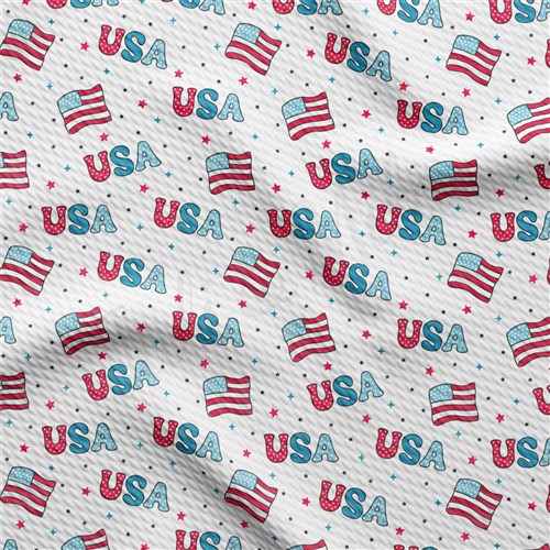 Patriotic 4th of July Liverpool Bullet Textured Stretch Solid Strip Thick Knit Jersey Fabric