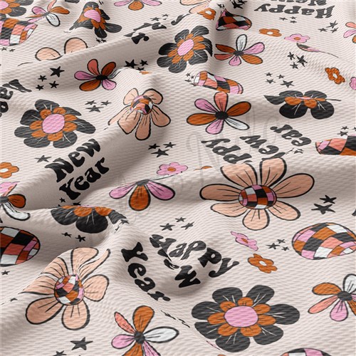 Happy New Year Printed Liverpool Bullet Textured Stretch Solid Strip Thick Knit Jersey Fabric