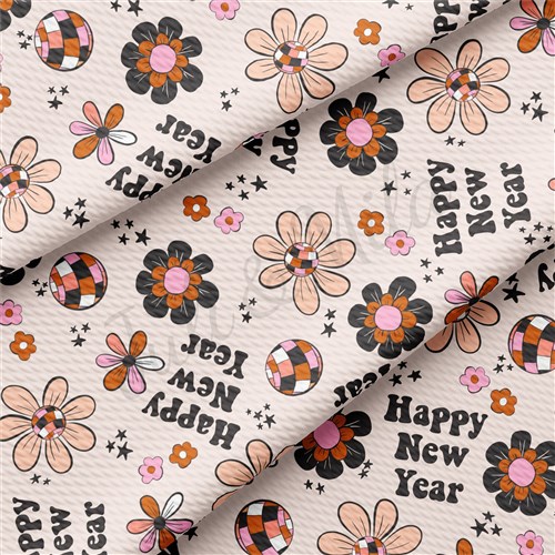 Happy New Year Printed Liverpool Bullet Textured Stretch Solid Strip Thick Knit Jersey Fabric