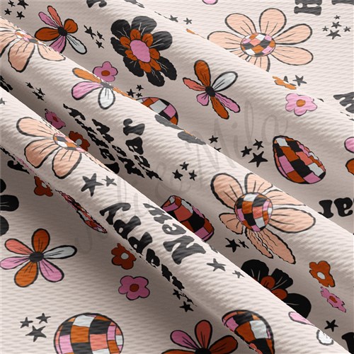 Happy New Year Printed Liverpool Bullet Textured Stretch Solid Strip Thick Knit Jersey Fabric