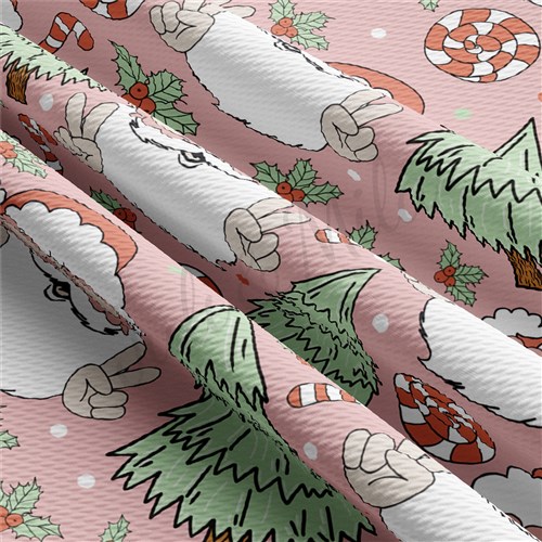 Christmas Santa Printed Liverpool Bullet Textured Stretch Solid Strip Thick Knit Jersey Fabric