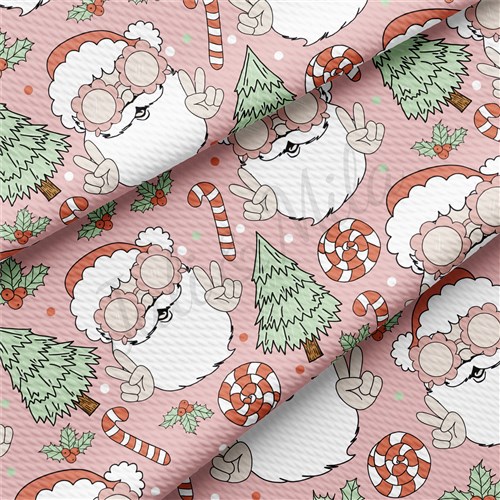 Christmas Santa Printed Liverpool Bullet Textured Stretch Solid Strip Thick Knit Jersey Fabric