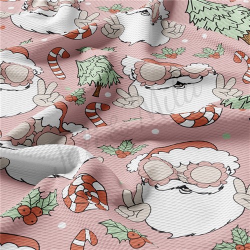 Christmas Santa Printed Liverpool Bullet Textured Stretch Solid Strip Thick Knit Jersey Fabric