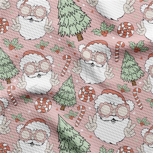 Christmas Santa Printed Liverpool Bullet Textured Stretch Solid Strip Thick Knit Jersey Fabric