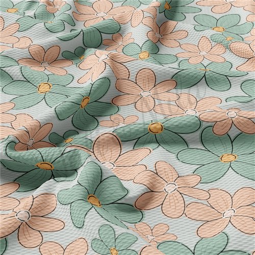 Flowers Printed Liverpool Bullet Textured Stretch Solid Strip Thick Knit Jersey Fabric