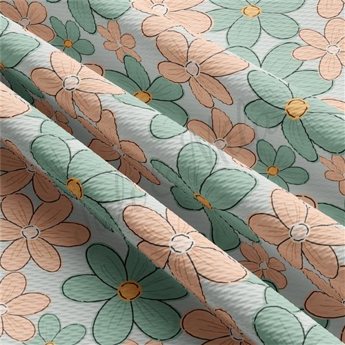 Flowers Printed Liverpool Bullet Textured Stretch Solid Strip Thick Knit Jersey Fabric
