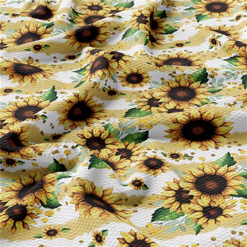 Sunflowers Floral Printed Liverpool Bullet Textured Stretch Solid Strip Thick Knit Jersey Fabric