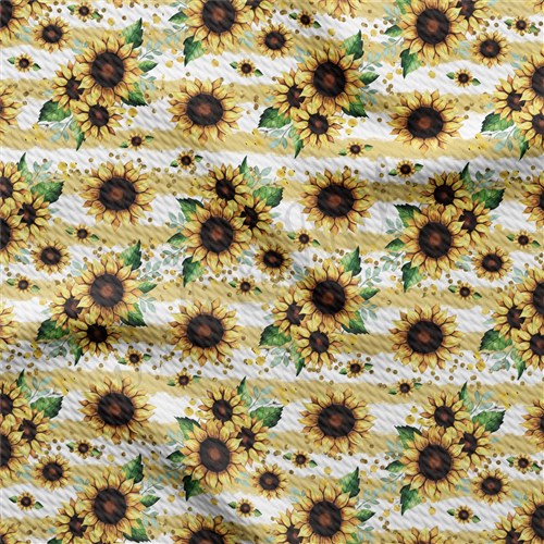 Sunflowers Floral Printed Liverpool Bullet Textured Stretch Solid Strip Thick Knit Jersey Fabric