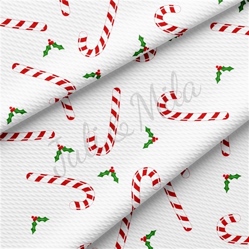 Christmas Candy Cane Printed Liverpool Bullet Textured Stretch Solid Strip Thick Knit Jersey Fabric