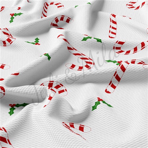 Christmas Candy Cane Printed Liverpool Bullet Textured Stretch Solid Strip Thick Knit Jersey Fabric