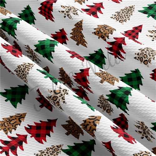 Christmas Trees Printed Liverpool Bullet Textured Stretch Solid Strip Thick Knit Jersey Fabric