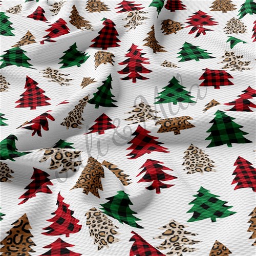 Christmas Trees Printed Liverpool Bullet Textured Stretch Solid Strip Thick Knit Jersey Fabric