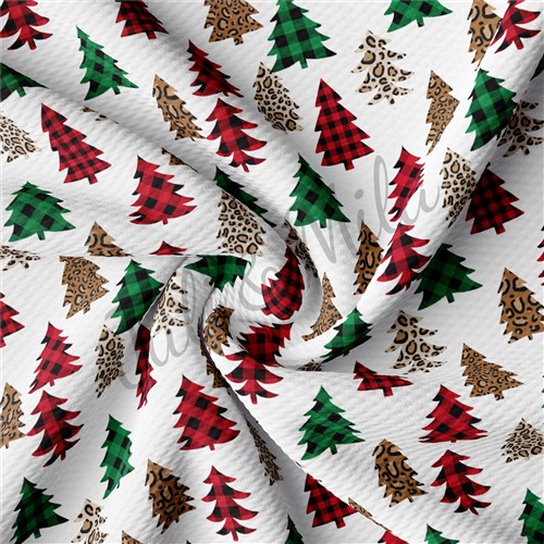Christmas Trees Printed Liverpool Bullet Textured Stretch Solid Strip Thick Knit Jersey Fabric