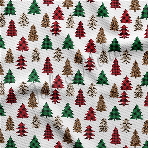 Christmas Trees Printed Liverpool Bullet Textured Stretch Solid Strip Thick Knit Jersey Fabric