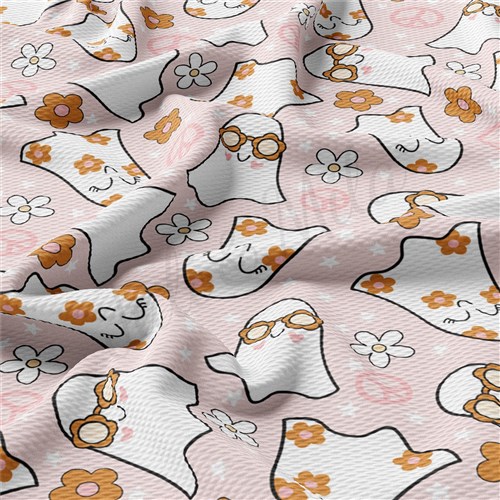 Fall Pumpkin Printed Liverpool Bullet Textured Stretch Solid Strip Thick Knit Jersey Fabric