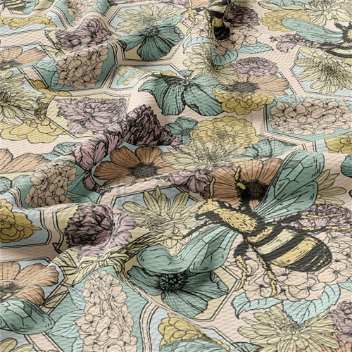 Floral Bees Summer Printed Liverpool AA1560 & Get a Free $89.99 Embroidery Bundle