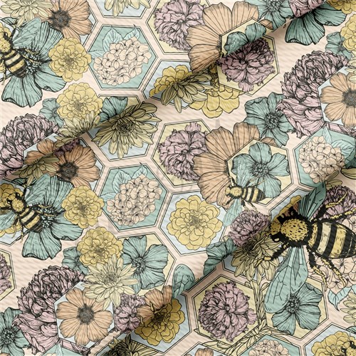 Floral Bees Summer Printed Liverpool AA1560 & Get a Free $89.99 Embroidery Bundle