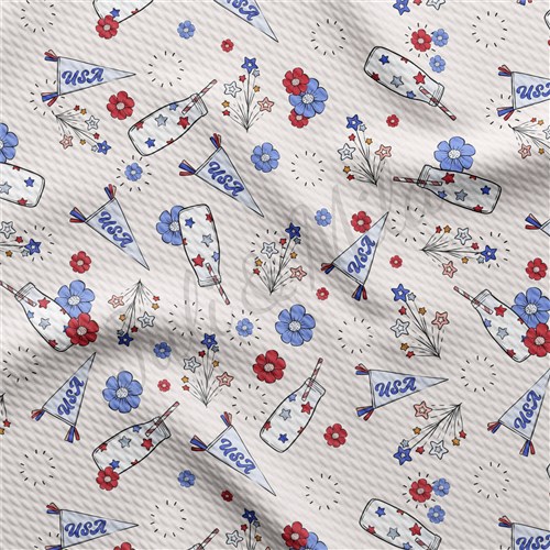 Patriotic 4th of July TBP101 Liverpool Bullet Textured Stretch Solid Strip Thick Knit Jersey Fabric