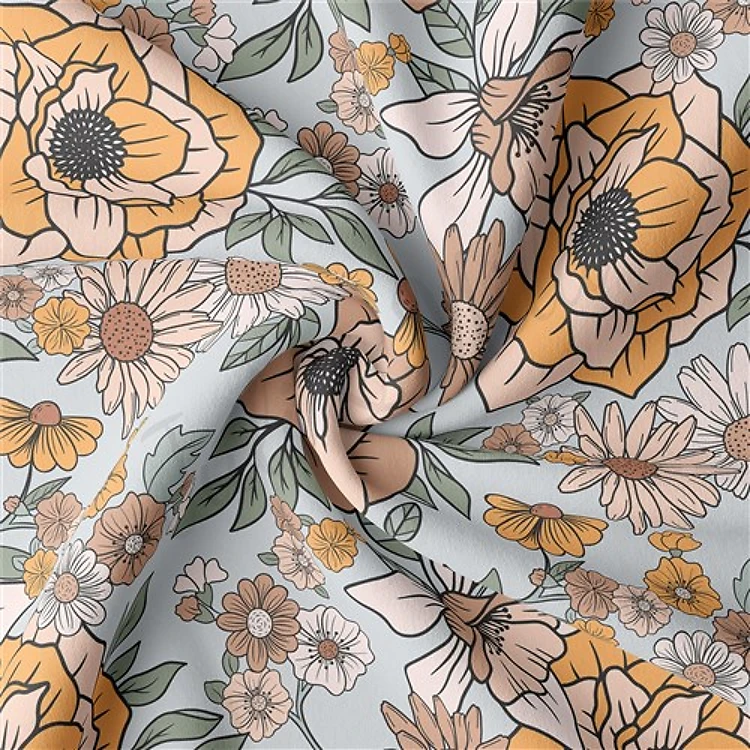 Floral Double Brushed Polyester Fabric Jersey Stretchy Soft Polyester Stretch Fabric