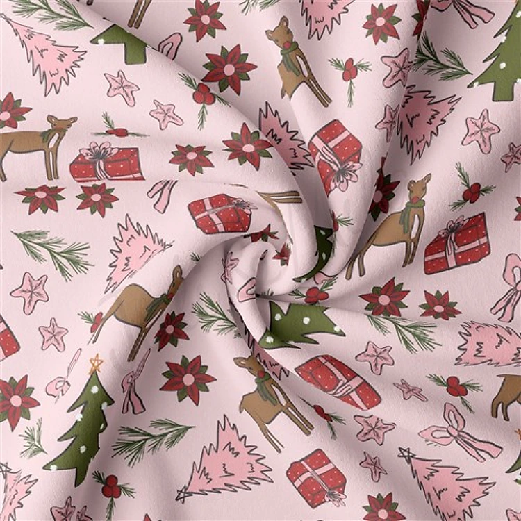 Christmas Double Brushed Polyester Fabric Jersey Stretchy Soft Polyester Stretch Fabric