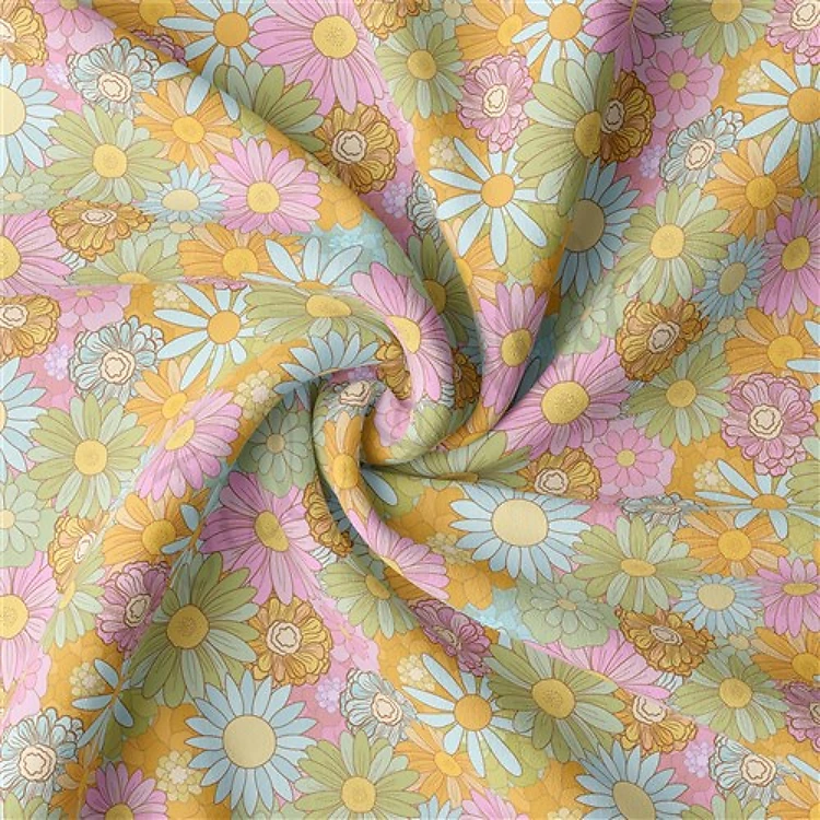 Floral Double Brushed Polyester Fabric Jersey Stretchy Soft Polyester Stretch Fabric