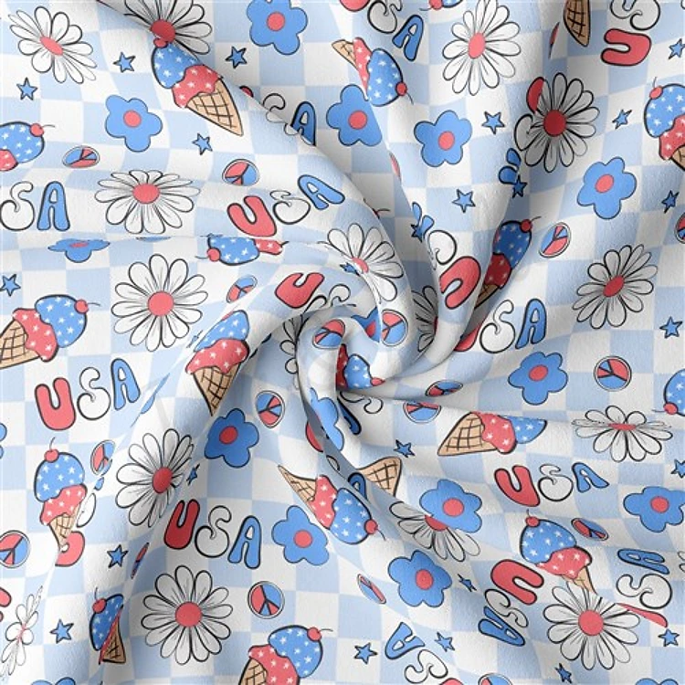 4th of July Patriotic Double Brushed Polyester Fabric Jersey Stretchy Soft Polyester Stretch Fabric