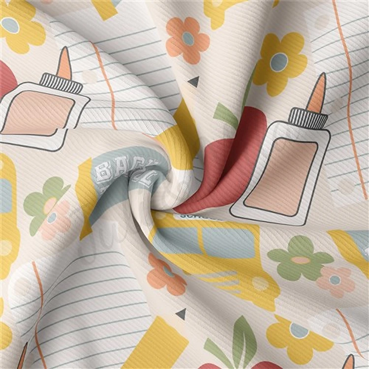Back to School Rib Knit Fabric by Yard, RBK1549 & Get a Free $89.99 Embroidery Bundle