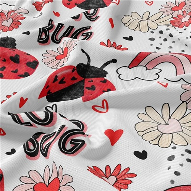 Love Bug Rib Knit Fabric by Yard, RBK1833 & Get a Free $89.99 Embroidery Bundle