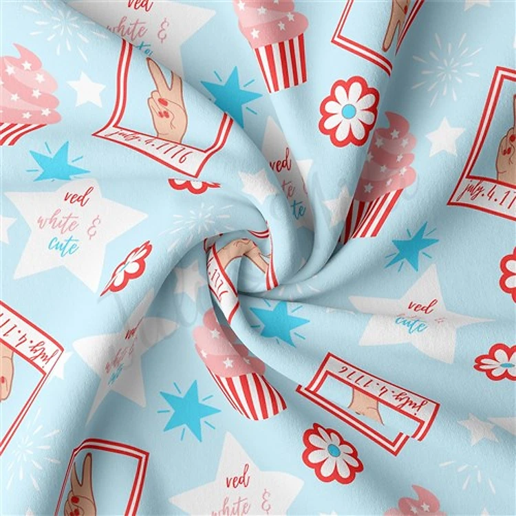 4th of July Patriotic Double Brushed Polyester Fabric Jersey Stretchy Soft Polyester Stretch Fabric